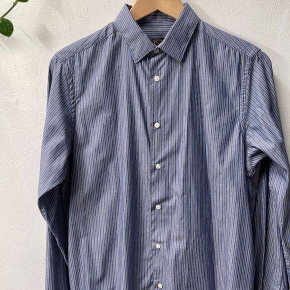 BEN SHERMAN Button Up SMALL Striped Long Sleeve Blue Gray Casual Shirt - Picture 1 of 8